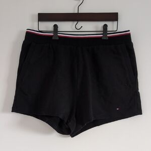Tommy Hilfiger Women's Black Athletic Shorts with Red and White Accents